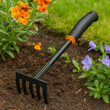 5 Teeth Garden Hand Rake DE LUXE – Steel Hand Tool 9cm Wide Soil Cultivator UK