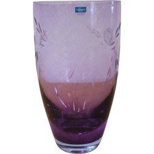 Caithness Glass Handcrafted Purple Floral Crystal Vase 20cm Scottish Art