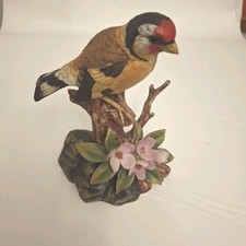 Kowa Porcelain Bird Ornament Of Goldfinch On Branch 17cm Tall And 14cm Wide