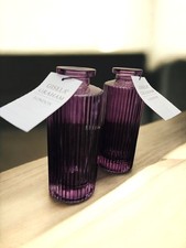 2 Glass Purple Vases Ribbed