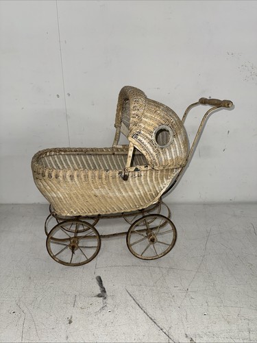 Wicker metal baby pram - wicker, &