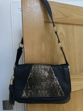 Biba Black and Gold Leather Shoulder Bag With Tassel Snd 3 Compartments