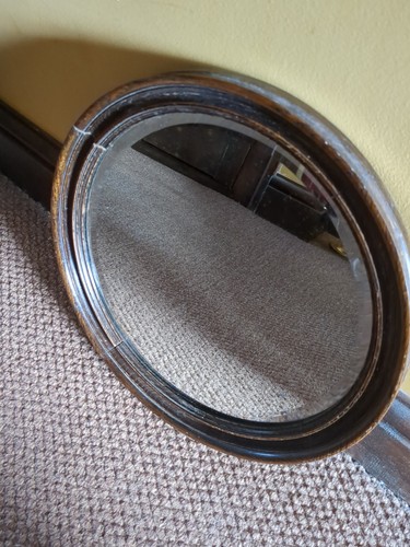 Antique round bevelled mirror - antique,