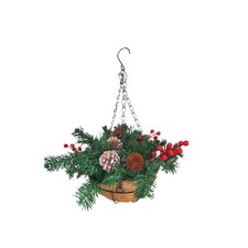 Pre-Lit Artificial Plants Hanging Basket Decorated with Berry Frosted Pine Cones