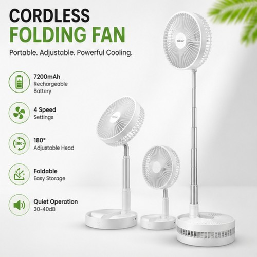 Cordless folding fan - folding, portable