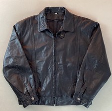 Vintage Leather Bomber Jacket 1990s Black Size 44