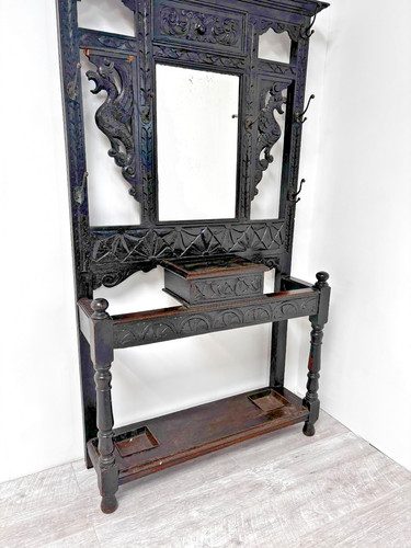 Victorian carved oak hall - carved,
