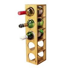 Wine Rack 5 Bottle Holder Bamboo Free Standing Stackable Home Bar Bottle Stand