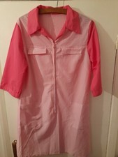 Ladies Vintage Nylon Overall Pink & Candy stripe contrast design zip up overall 