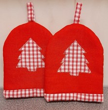 Xmas Red Egg Cosy Cosie with applique Christmas tree - Handmade - Set of two NEW