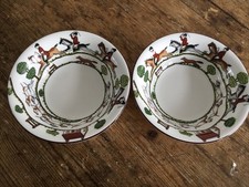 Crown Staffordshire Hunting Scene 2 x 6” fruit, cereal bowls