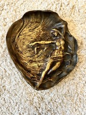Vintage Art Nouveau Bronze Vide-Poche  Female Figure Trinket/ashtray Dish