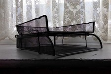 metal storage TWO TRAYS - BLACK & GREY, STACKED - perfect for offices