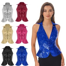 Womens Sparkly Sequin V-neck
