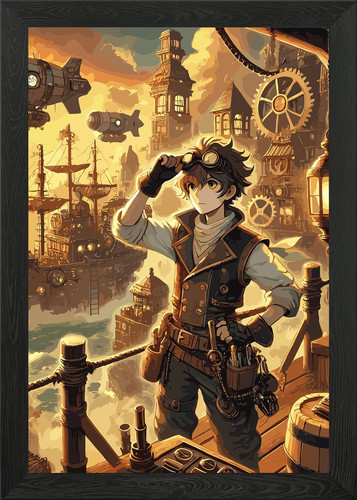 Steampunk cityscape framed - cityscape,