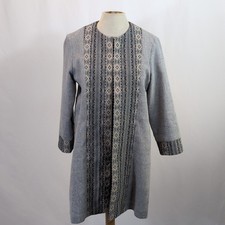 Kaliko Grey Wool Blend Embroidered Long Ladies Coat Jacket M