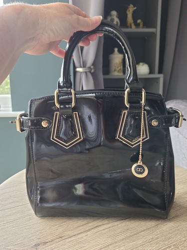 Black patent handbag with gold - black,
