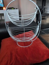 Metal chrome tiered fruit holder stand with 2 removable swinging hammock baskets