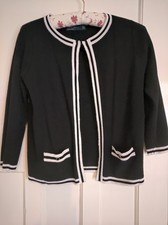 Zara Cardigan. Edge To Edge. Size Medium. Black with white trim. 3/4 Sleeves