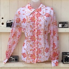 Vintage St Michael 1970s Floral Shirt Blouse Retro Beagle Penny Collar 38” Bust 