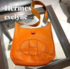 (Auth) HERMES Evelyne 2 GM Shoulder Bag  □ Stamp Leather orange