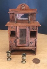 Vintage Dollshouse Miniature Oak Wooden Dining Room Cupoard & Mirror