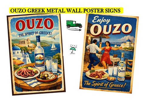 Vintage style greek ouzo metal - greek,