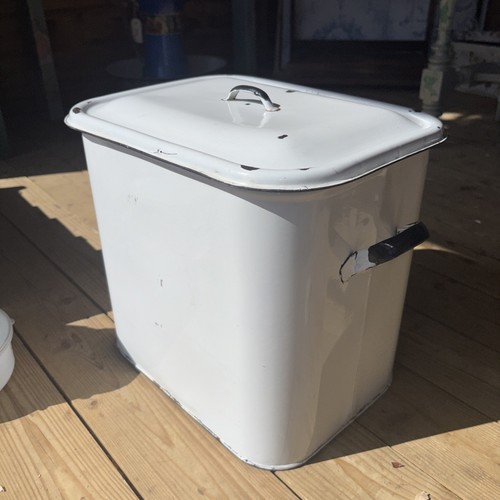 Vintage enamel bread - bin, white