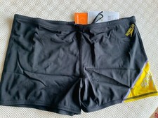 SPEEDO SWIMWEAR MENS ENDURANCE BLACK YELLOW SPARK LINED  AQUASHORT SIZE 38"