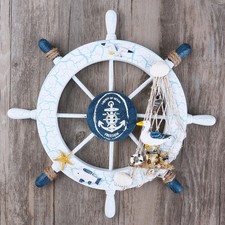  WINOMO Nautical Beach Wooden Boat Ship Steering Wheel Fishing Net Shell Home