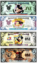 4 Different Disney Dollars,One