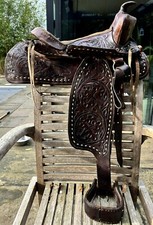 Beautiful Western Leather Saddle - Two Tone Embossed Brown Leather