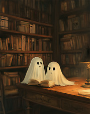 Whimsical Ghost Library Poster