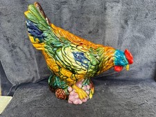 Large Rare Antique Vintage (GOOD COND) Pottery Hen Chicken Figurine Hand Painted