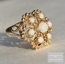 Size 5.25 🌷 Art-Deco 14k Yellow Gold 7 NATURAL OPALS Cluster Ring Signed ROMANY