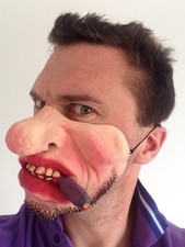 Funny Half Face Gringo Cowboy Pirate Convict Big Nose Latex Mask Cigar Stubble 