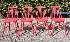 Beautiful Andy Thornton Teak Stick Back Dining Chairs In Blazer Farrow and Ball