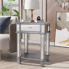 Accent Silver Mirrored End Table Bedroom Bedside Cabinet Console Side Table