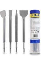 S&R Hammer Drill Chisel Set 4pc Flat Pointed Tile chisels In Carry Tube