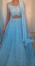 Ice Blue Bridal lengha with heavy detailed embroidery