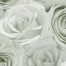 Melany Large Rose Wallpaper Shiny Mica Floral World of Wallpaper Sage AF0016