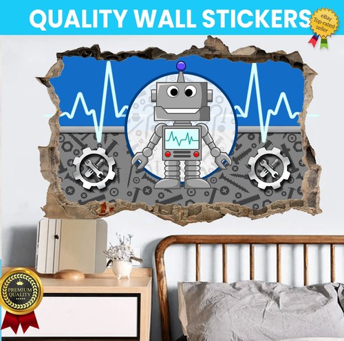 Robot hole wall sticker art - in,