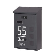 Personalised Black Letter Box Wall Mounted Lockable Post Box with Combination