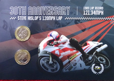 "RARE" STEVE HISLOP'S 30th Aniv. 120mph LAP 2x£2.COIN & FDC STAMP Collection PK