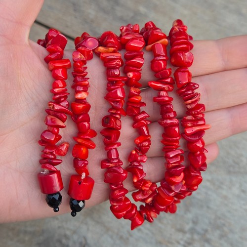 Vintage natural red coral bead - natural,