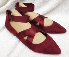 Marks & Spencer Berry Suede Zip Up Ankle Strap Flat Shoes UK 8 Wide Fit