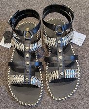 SIMPLY BE Black & Silver Gladiator Sandals UK Size 9 Ex Wide