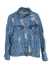 Distressed jean jacket denim - distressed,