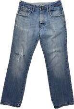 Men's RJR John Rocha Fly Button Jeans Light Blue W32 L30 Straight Leg Torn Rips