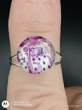 Handmade Silver Tone Ring With Alice In Wonderland Card Guards Cabochon Size M